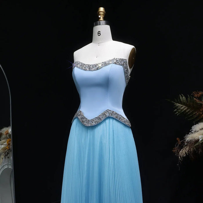 Elegant Strapless Chiffon Pleated Evening Dress with Crystal Trim Corset SS789-DreamyVow
