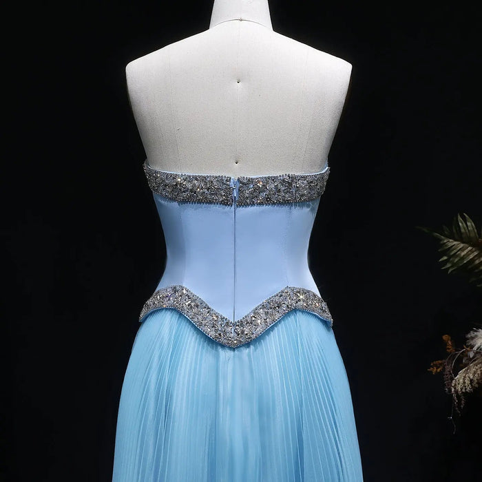 Elegant Strapless Chiffon Pleated Evening Dress with Crystal Trim Corset SS789-DreamyVow