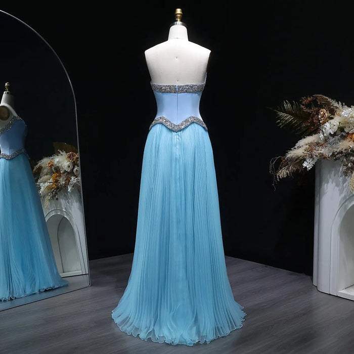 Elegant Strapless Chiffon Pleated Evening Dress with Crystal Trim Corset SS789-DreamyVow