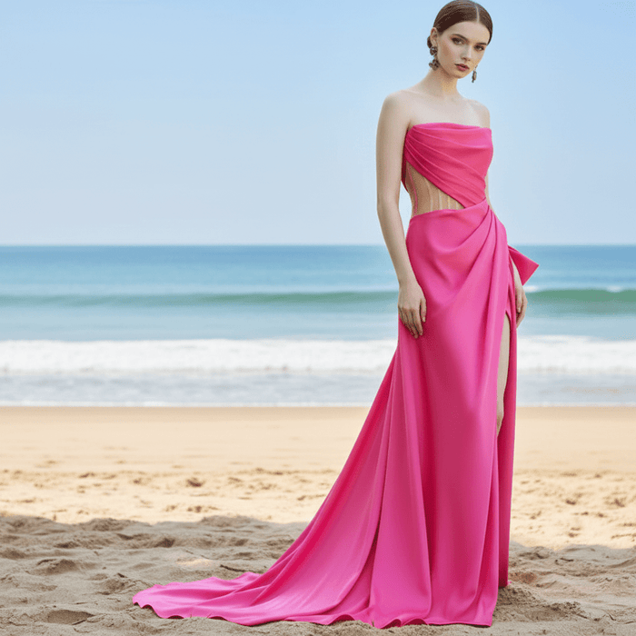 Elegant Strapless Evening Dress Party Gown with Leg Slit - Rosymae