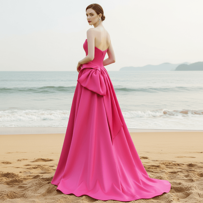 Elegant Strapless Evening Dress Party Gown with Leg Slit - Rosymae