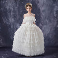Elegant White Flower Girl Dress Pleated Ruffle Tulle Ball Gown for Birthdays First Communion D352