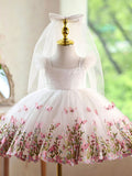 Elegant White Pink Princess Dress for Girls Wedding Party D277