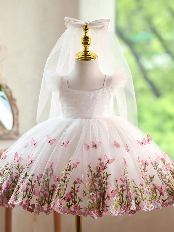 Elegant White Pink Princess Dress for Girls Wedding Party D277