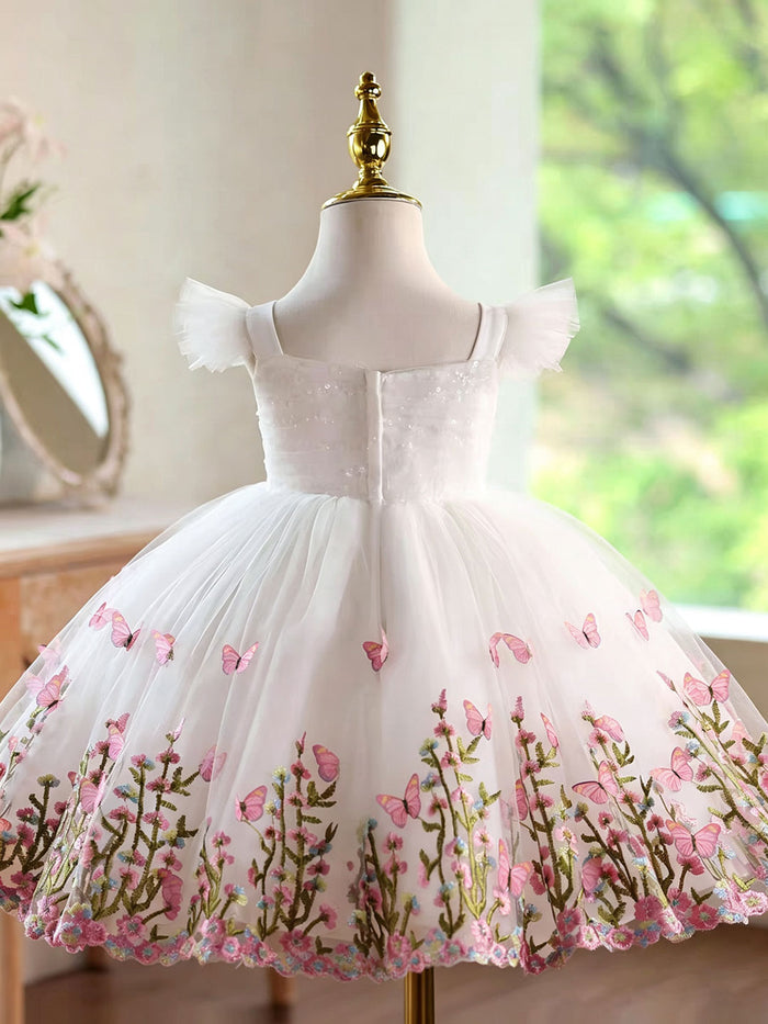 Elegant White Pink Princess Dress for Girls Wedding Party D277
