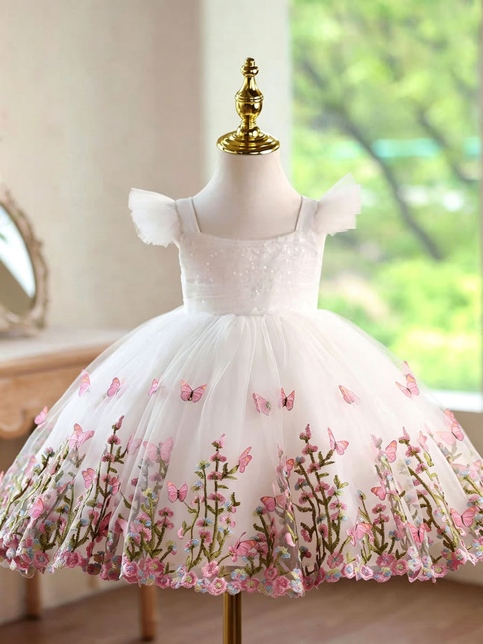 Elegant White Pink Princess Dress for Girls Wedding Party D277