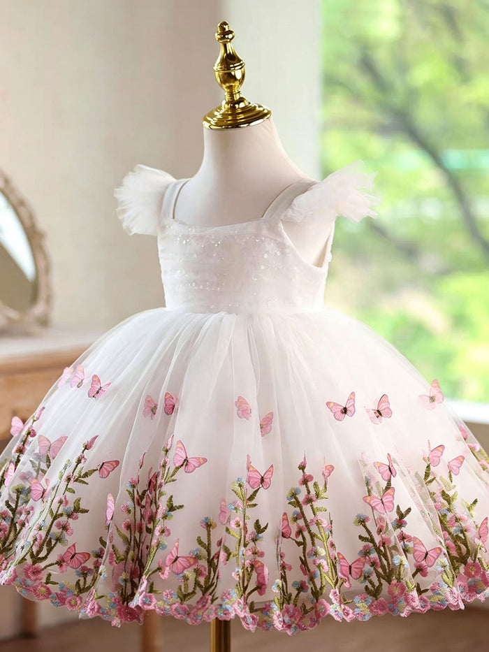 Elegant White Pink Princess Dress for Girls Wedding Party D277