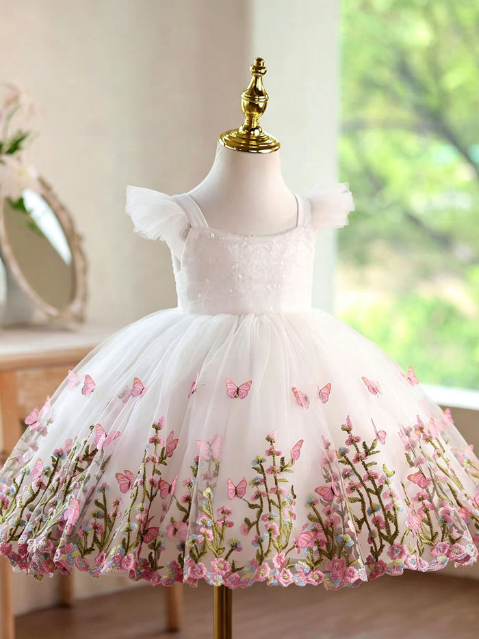 Elegant White Pink Princess Dress for Girls Wedding Party D277