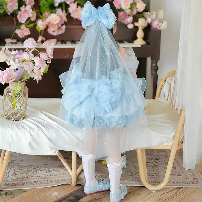 Elegent 3D Rose Flower Princess Dress for Girls with Tulle Skirt Pearl Details J917