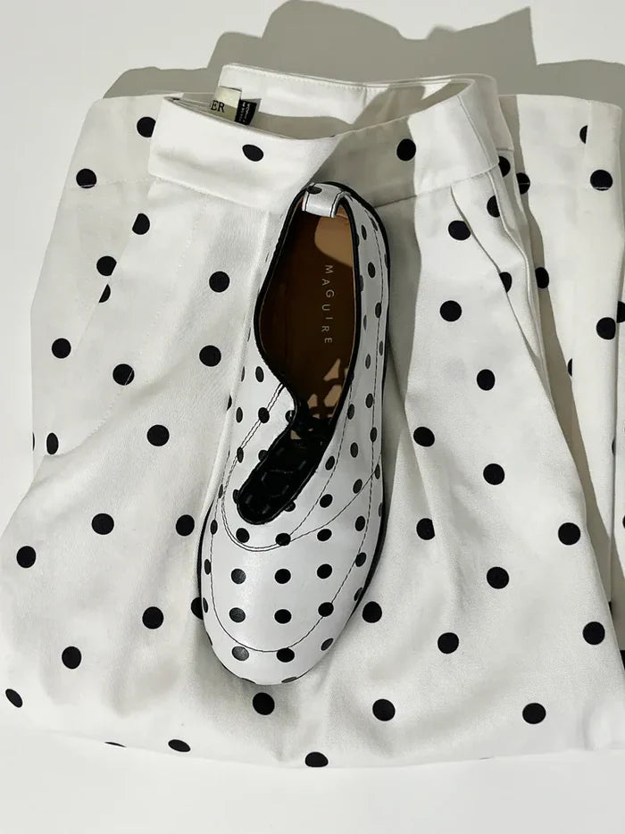 EF x Maguire Shoes COMING SOON - Eliza 24/7 Trainer in White Polka Dots