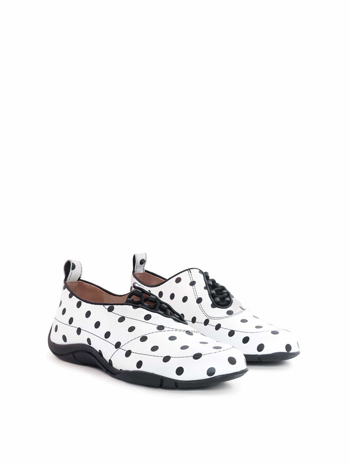 EF x Maguire Shoes COMING SOON - Eliza 24/7 Trainer in White Polka Dots