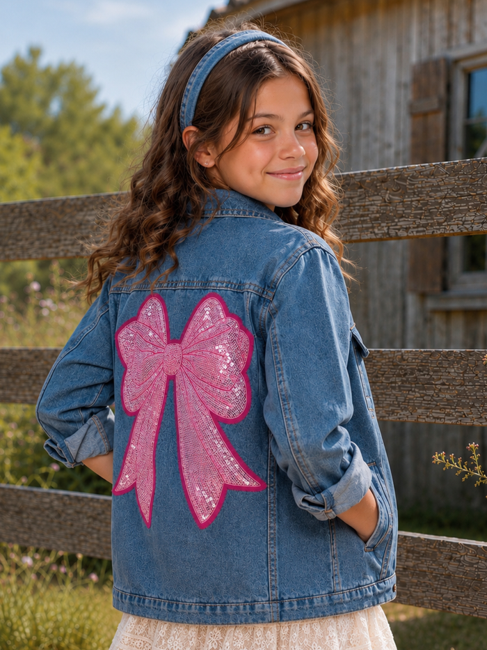 Ellaria Sequin Bow Denim Jacket