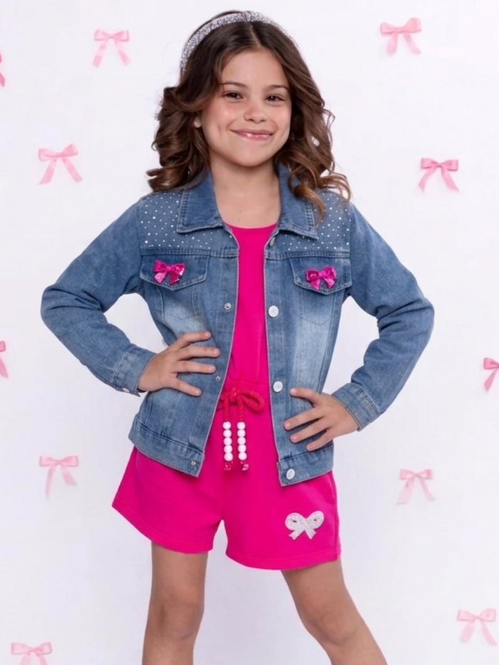 Ellaria Sequin Bow Denim Jacket Mia Belle Girls