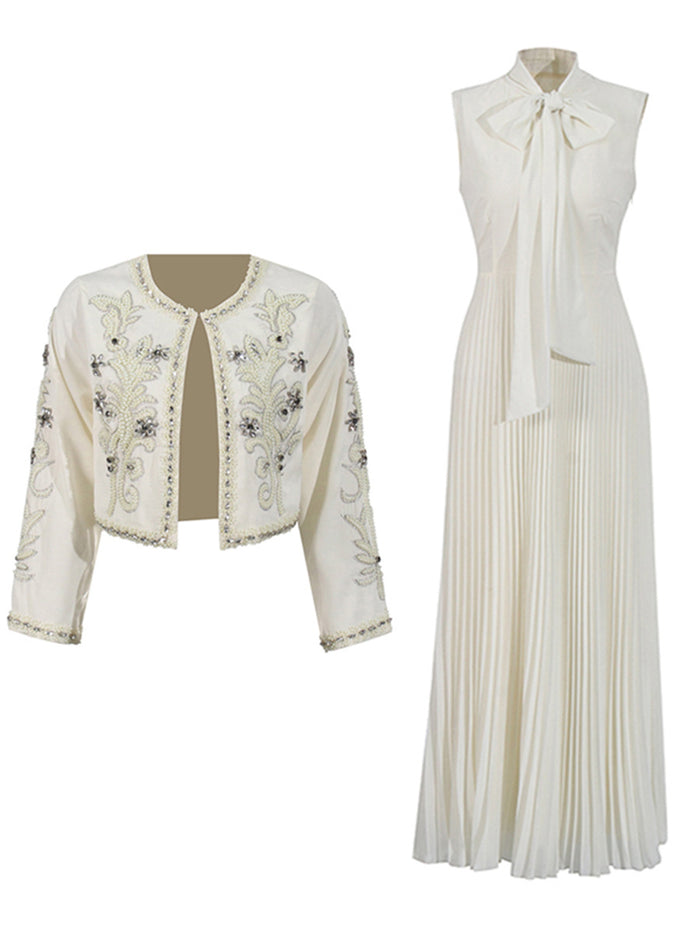 embellished cropped jacket with pleated maxi dress – CELESTE