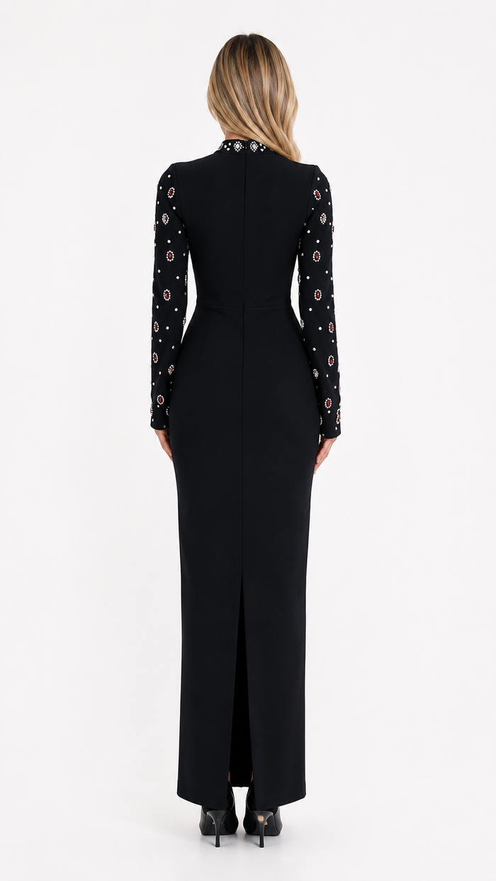 Embellished High-Neck Evening Gown - Royale