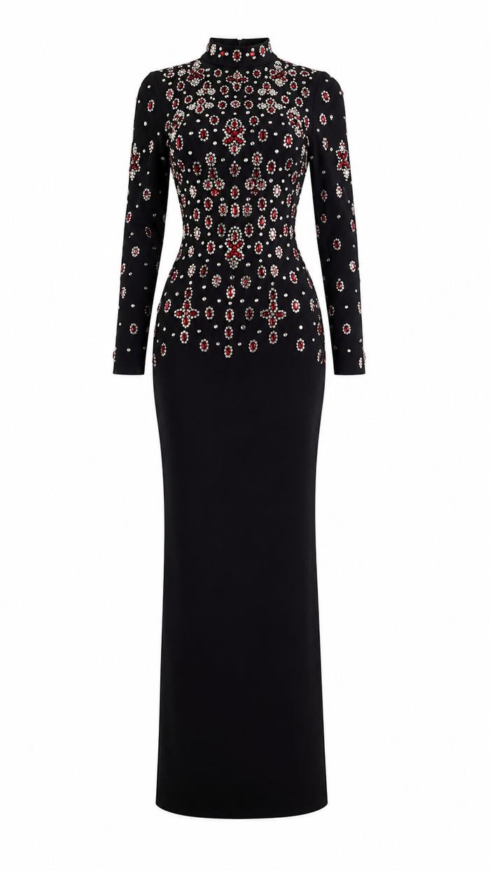 Embellished High-Neck Evening Gown - Royale