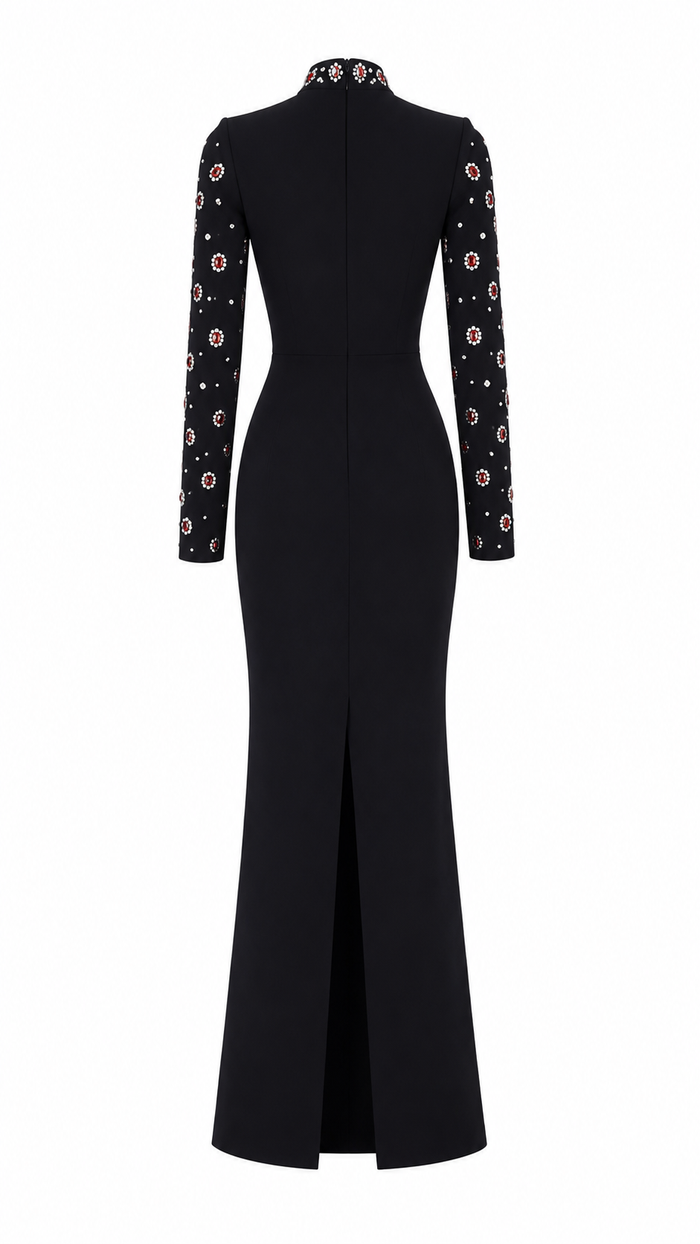 Embellished High-Neck Evening Gown - Royale