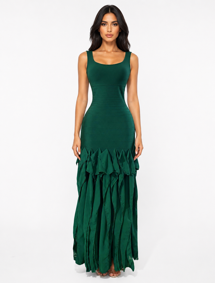 Emerald Ruffle Hem Midi Dress - Grace