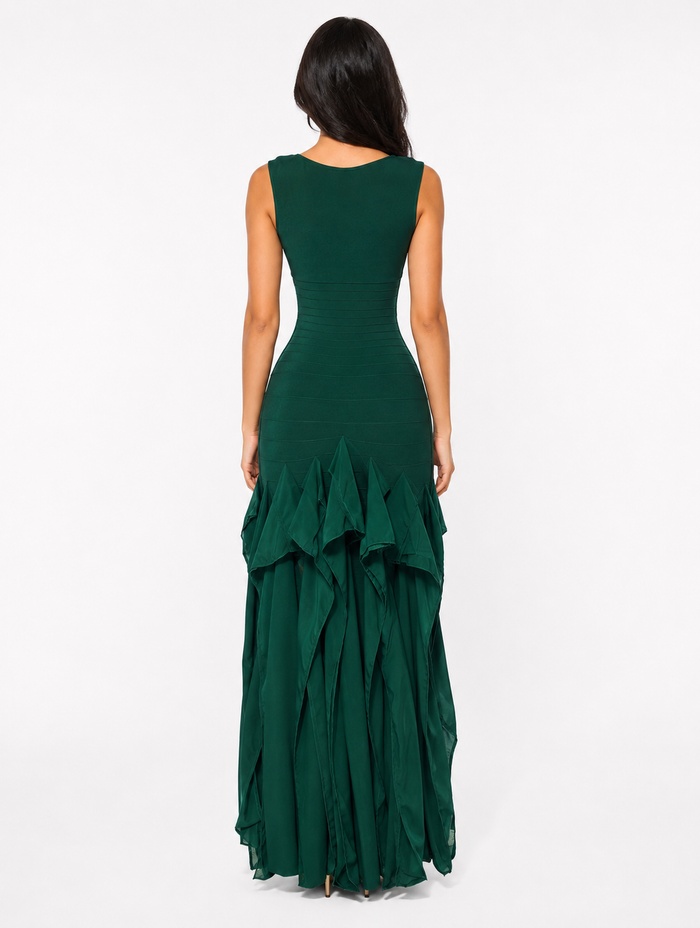 Emerald Ruffle Hem Midi Dress - Grace