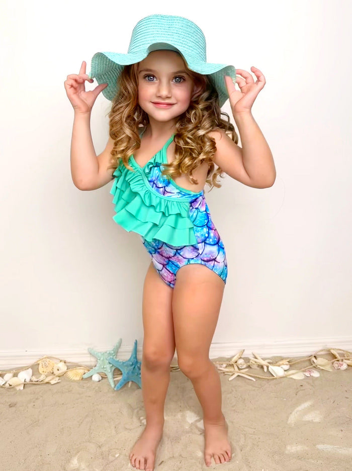 Mia Belle Girls Mermaid Print Swimsuit | Cute Toddler Swimsuits