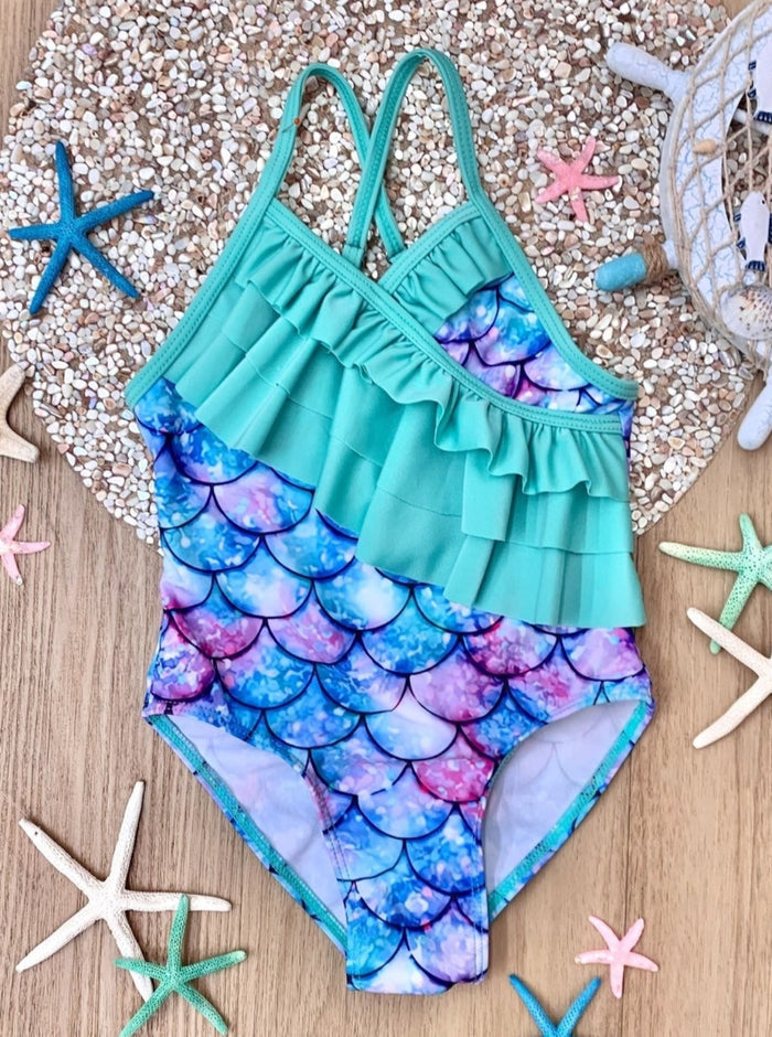 Mia Belle Girls Mermaid Print Swimsuit | Cute Toddler Swimsuits