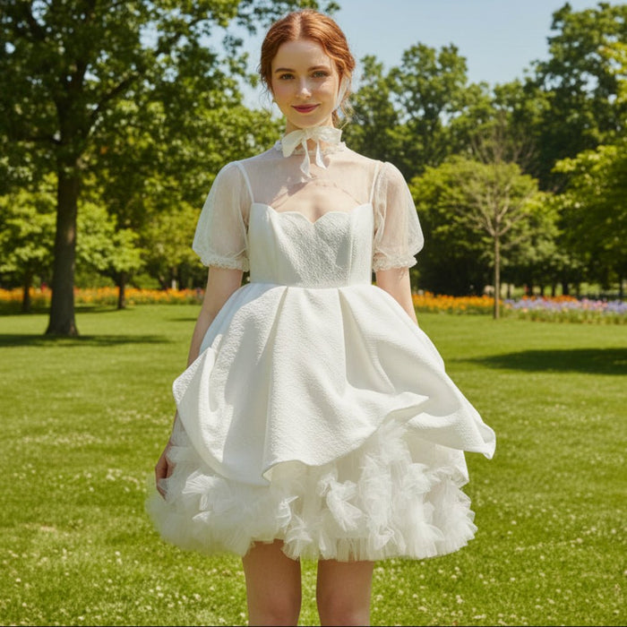 Fairytale Above the Knee Puffy Skirt Wedding Dress with Wrap - Rosymae
