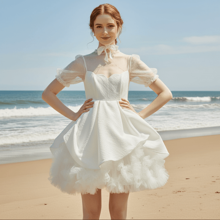 Fairytale Above the Knee Puffy Skirt Wedding Dress with Wrap - Rosymae