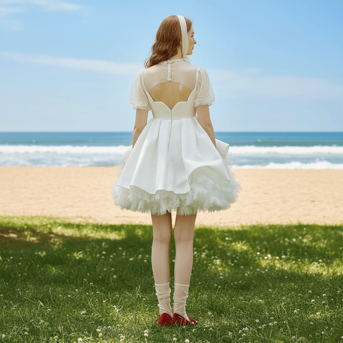 Fairytale Above the Knee Puffy Skirt Wedding Dress with Wrap - Rosymae