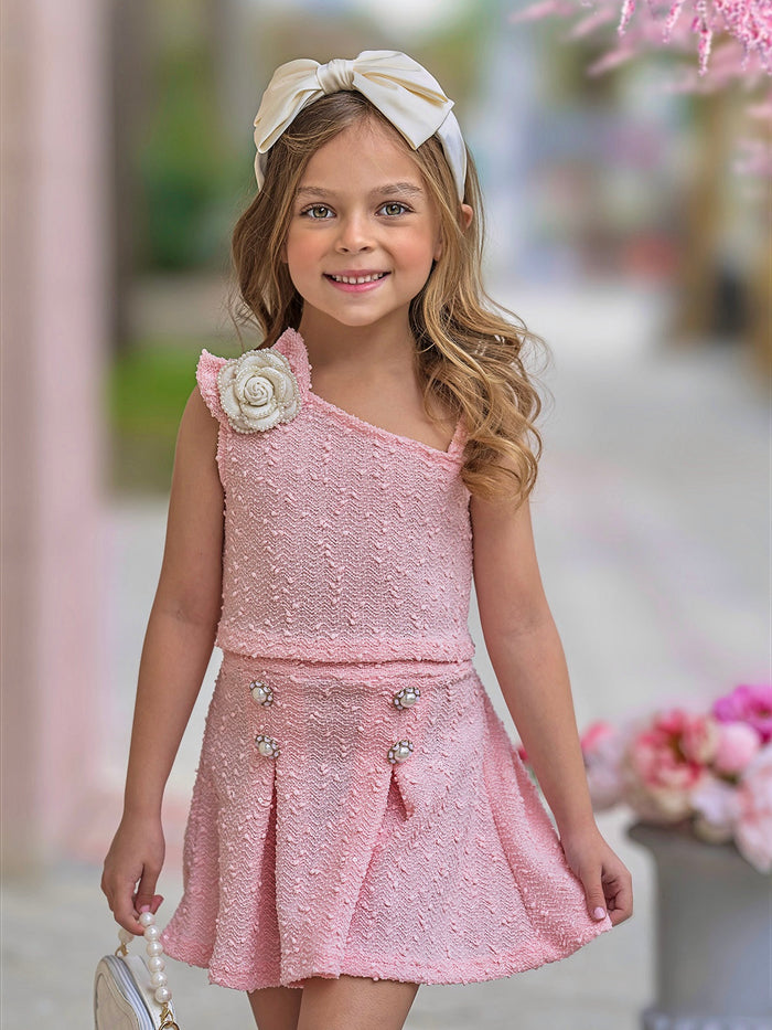 Fancy Flower Pink Matching Top and Skirt Set Mia Belle Girls