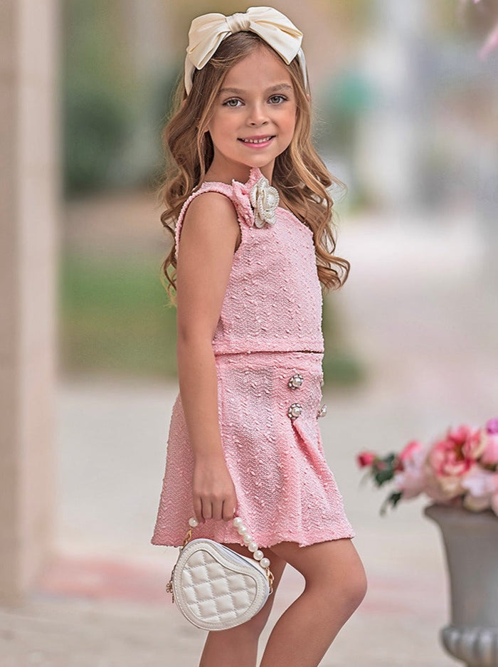 Fancy Flower Pink Matching Top and Skirt Set Mia Belle Girls