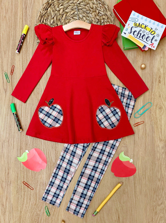 Fashion Class Apple Peplum Tunic and Plaid Legging Set Mia Belle Girls