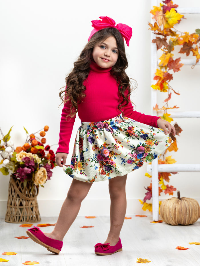 Fashion Flower Neoprene Pleated Skirt by Kids Couture Mia Belle Girls