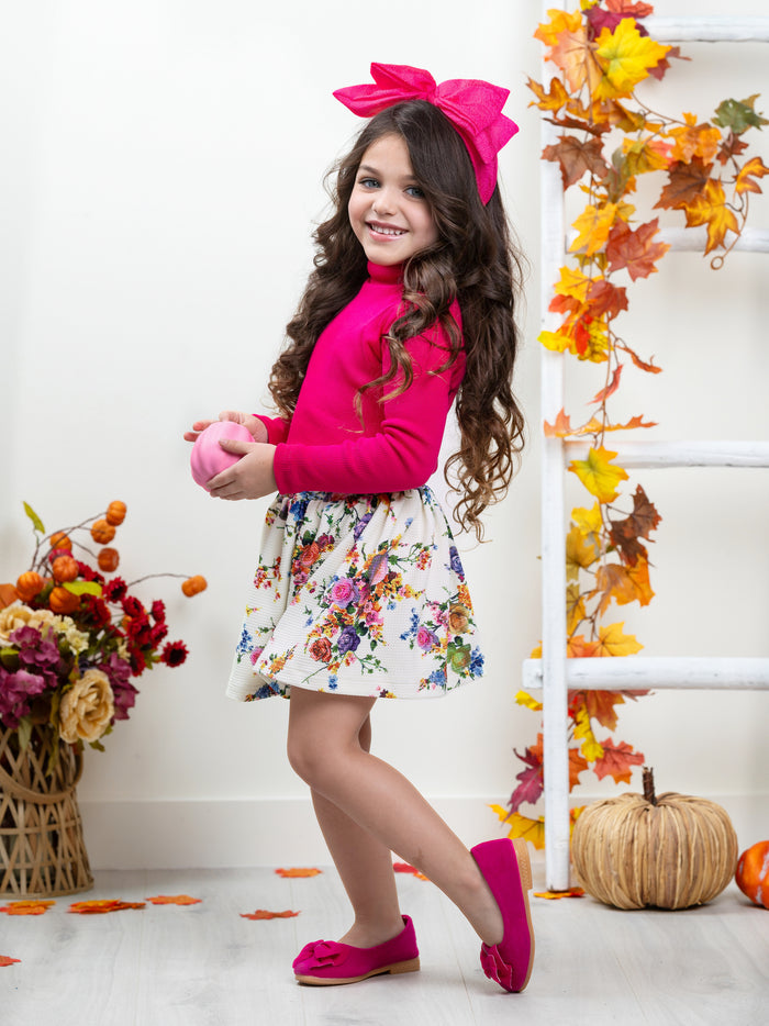 Fashion Flower Neoprene Pleated Skirt by Kids Couture Mia Belle Girls