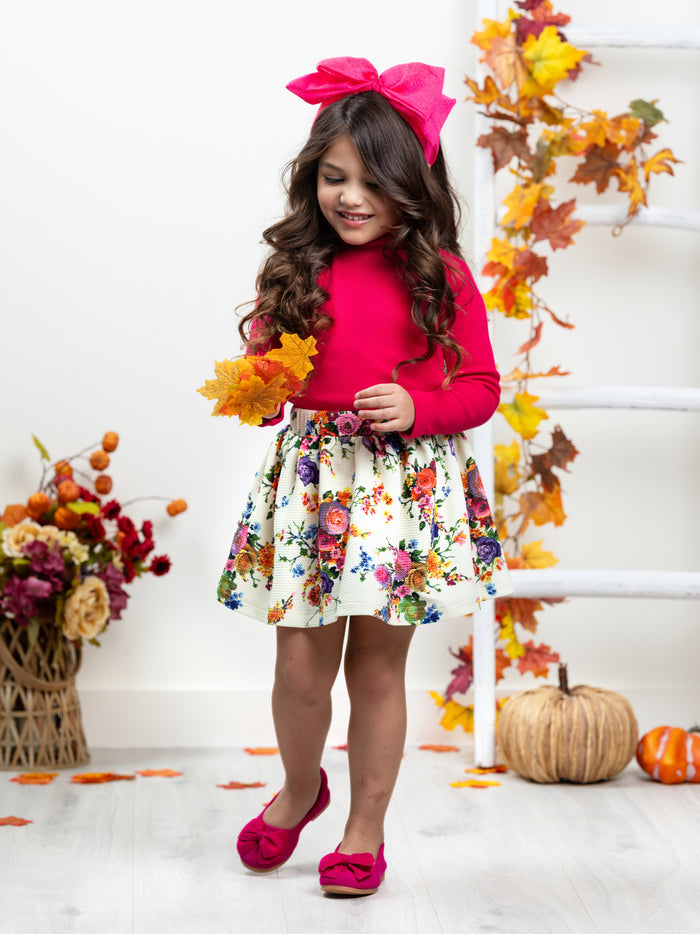 Fashion Flower Neoprene Pleated Skirt by Kids Couture Mia Belle Girls