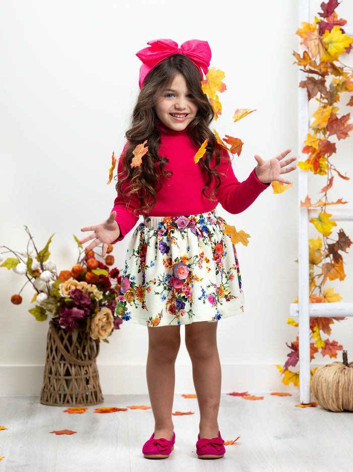 Fashion Flower Neoprene Pleated Skirt by Kids Couture Mia Belle Girls