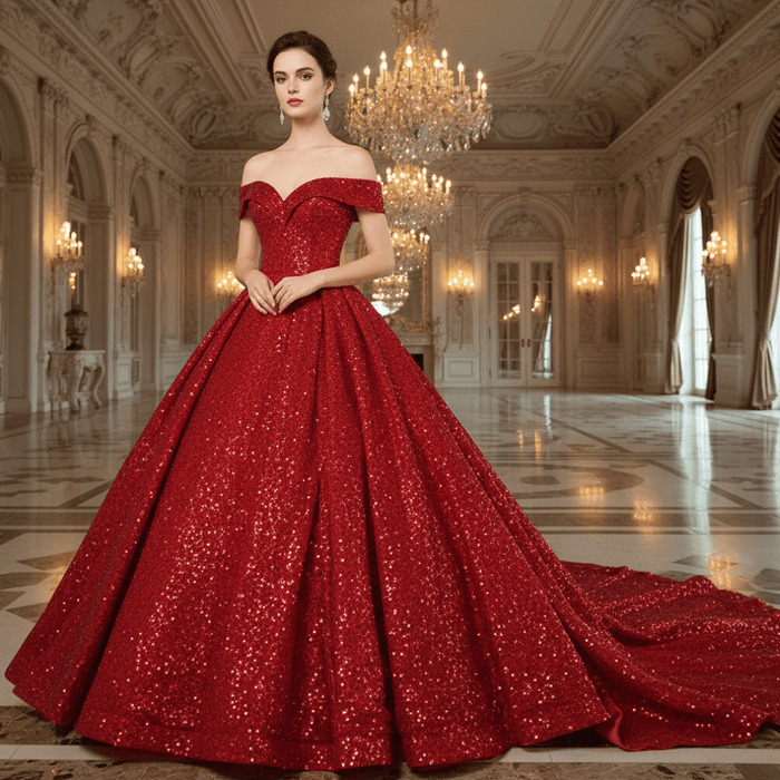 Fashion Sequins Off The Shoulder Ball Gown Quinceanera Dresses - Rosymae