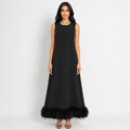 Feather Hem Shift Midi Dress - Ivory