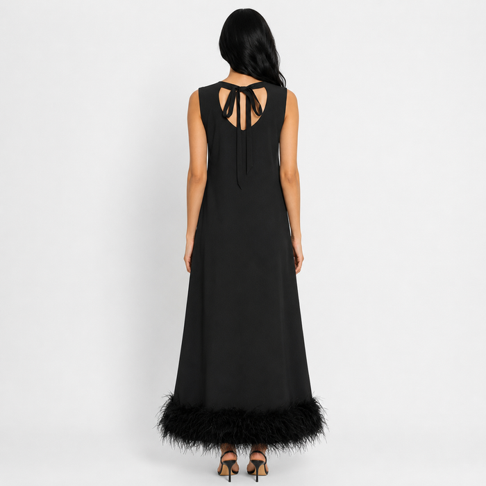 Feather Hem Shift Midi Dress - Ivory