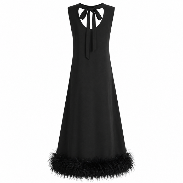Feather Hem Shift Midi Dress - Ivory