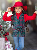 Festive Flair Plaid Belted Vest and Red Turtleneck Top Set Mia Belle Girls