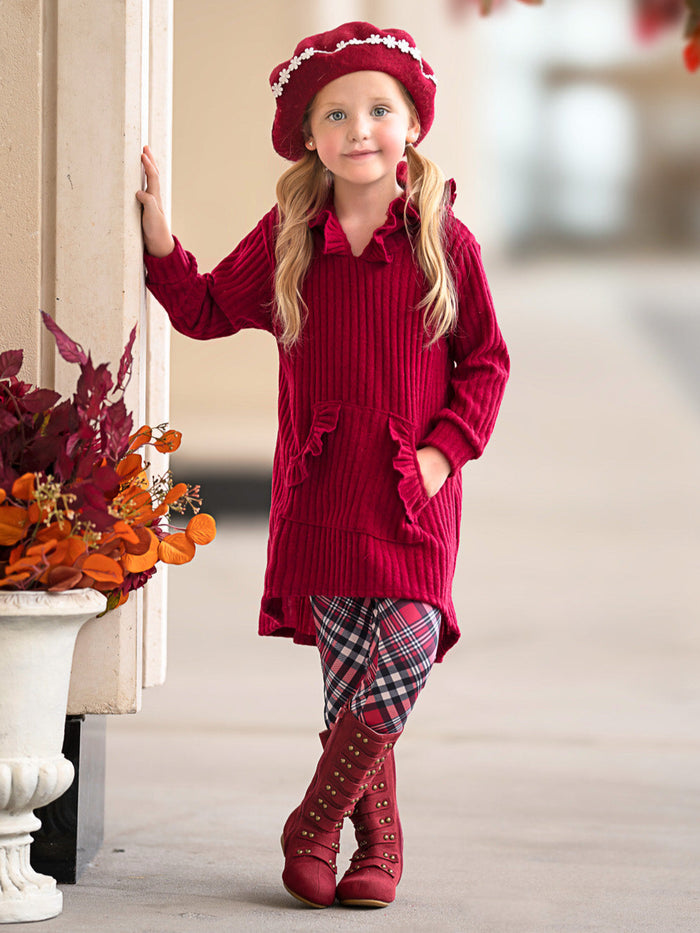 Festive Plaid Girls Hooded Tunic and Legging Set Mia Belle Girls