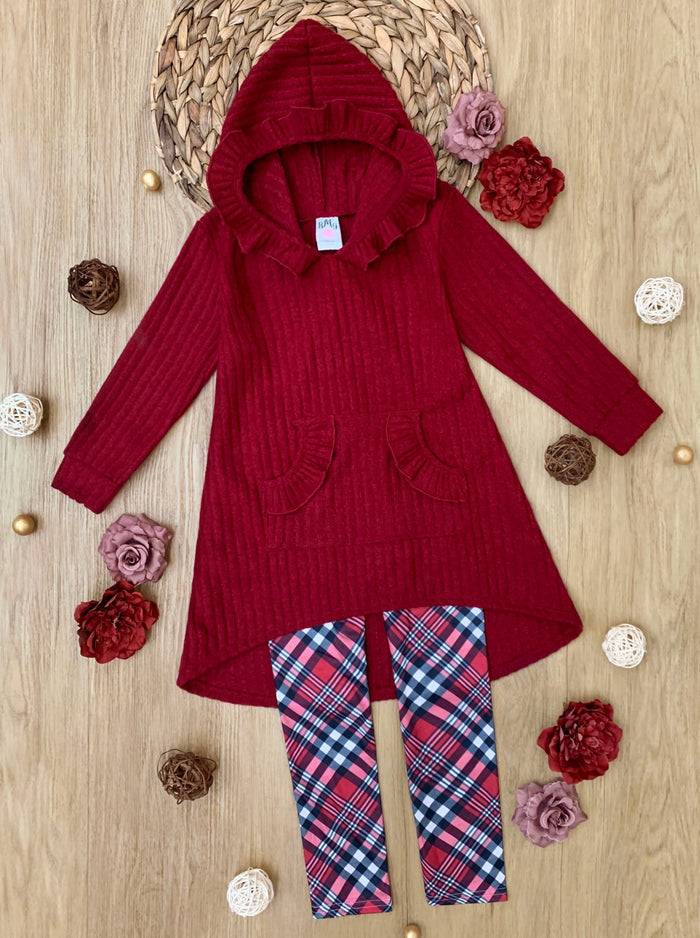 Festive Plaid Girls Hooded Tunic and Legging Set Mia Belle Girls