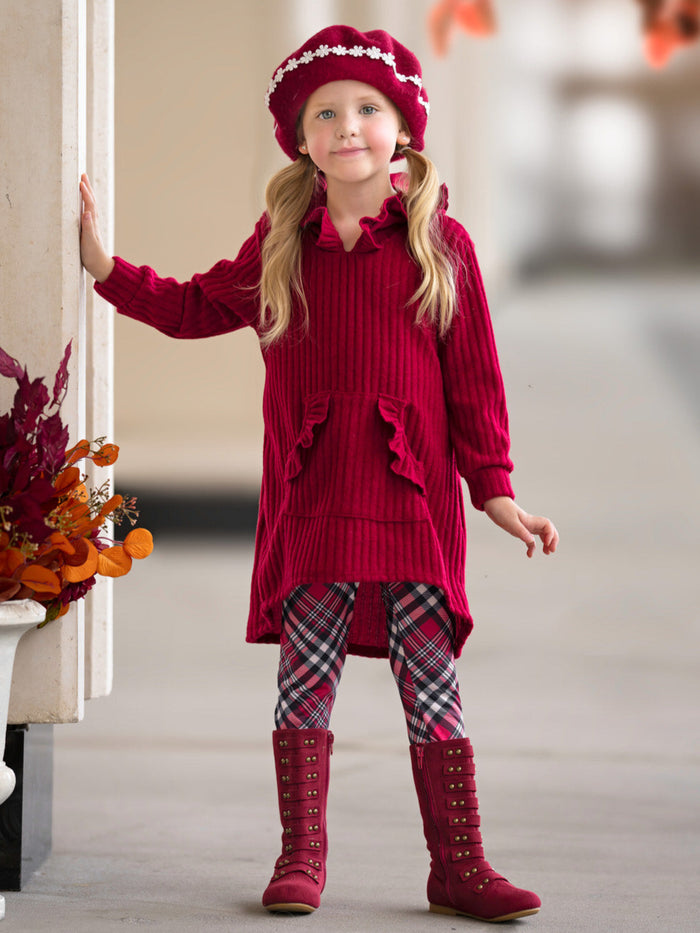 Festive Plaid Girls Hooded Tunic and Legging Set Mia Belle Girls