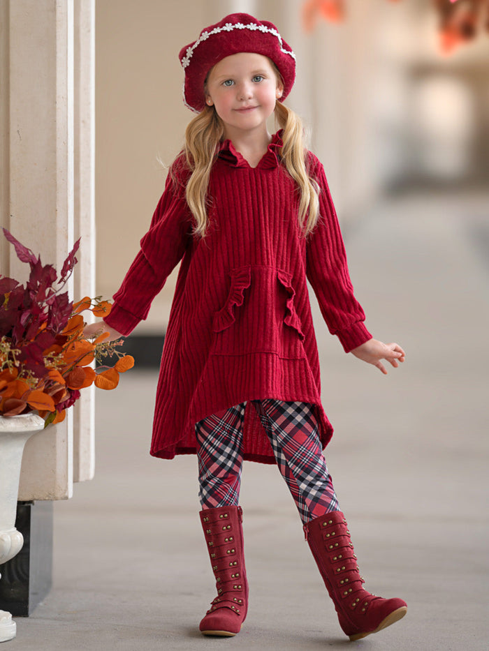 Festive Plaid Girls Hooded Tunic and Legging Set Mia Belle Girls