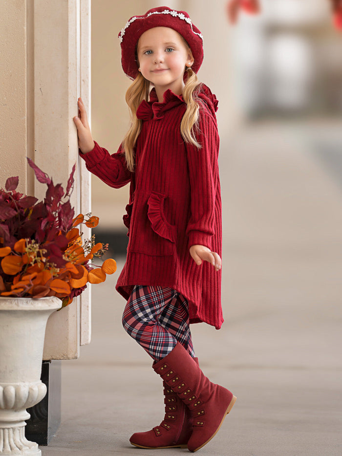 Festive Plaid Girls Hooded Tunic and Legging Set Mia Belle Girls