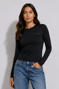 Fitted Long Sleeve Stretch Cotton T-Shirt - Black