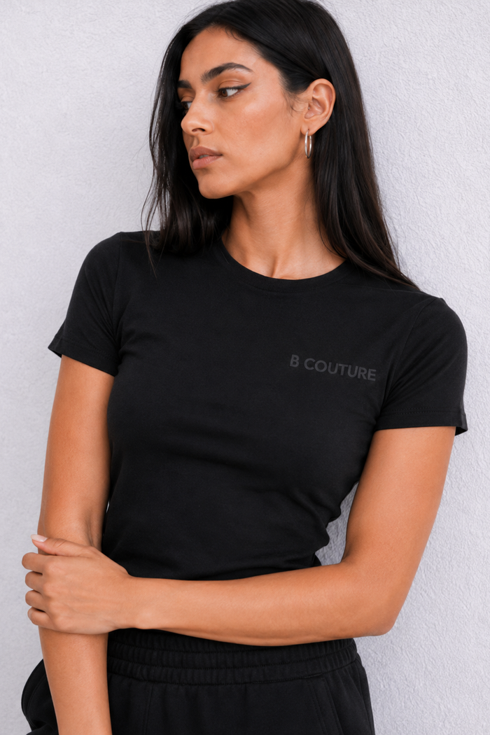 Fitted Short Sleeve Stretch Cotton T-Shirt - Black