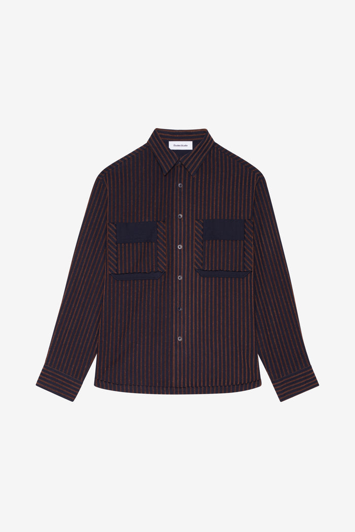 ETUDES STUDIO FLANNEL SHIRT STRIPED NAVY 1