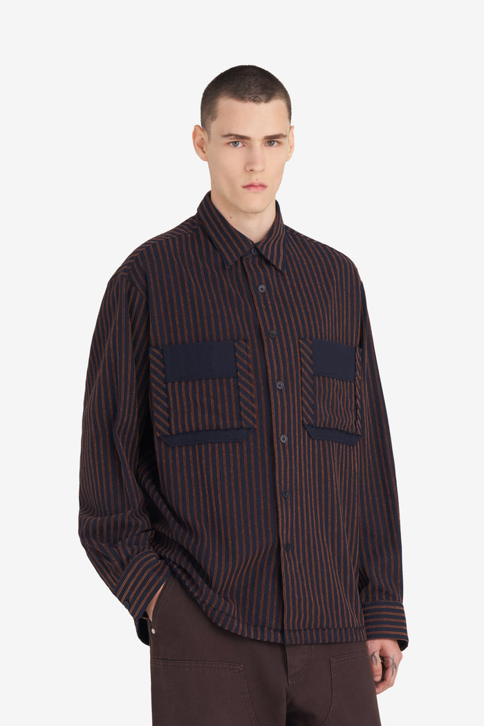 ETUDES STUDIO FLANNEL SHIRT STRIPED NAVY 2