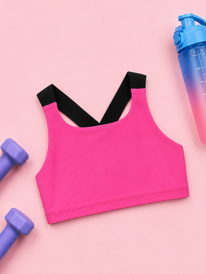 girls sports bra crop top crossback activewear hot pink